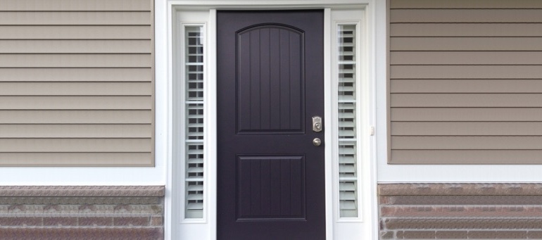 Sidelight Shutters On Black Door In Hartford, CT